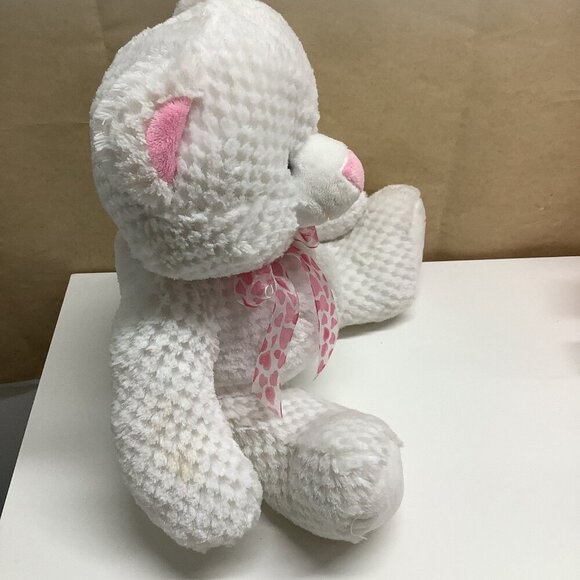Goffa White Teddy Bear With Heart Neck Tie & Paw Prints Preloved - Picture 5 of 8